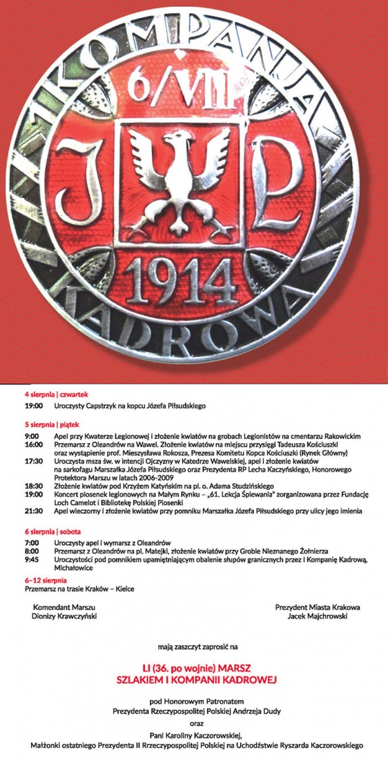 102. rocznica wymarszu pierwszej kadrowej z Krakowa