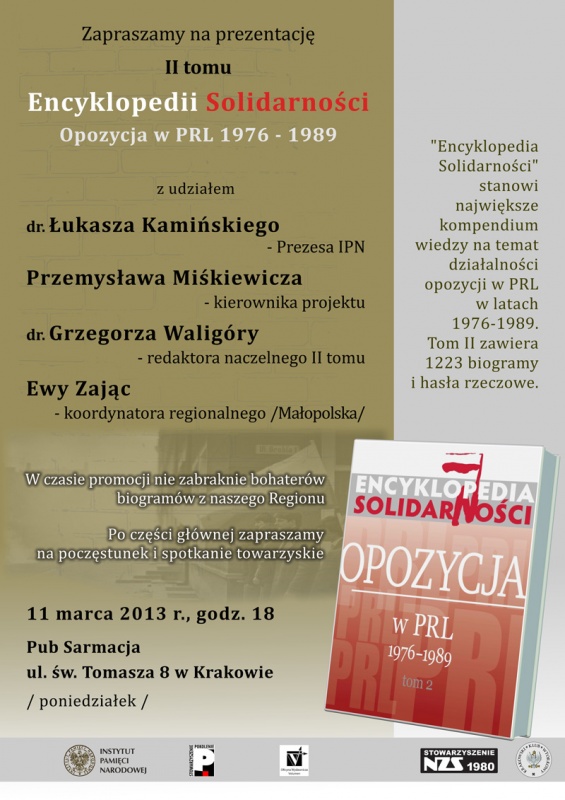 Zapraszamy promocję II t. Encyklopedii Solidarności w Krakowie